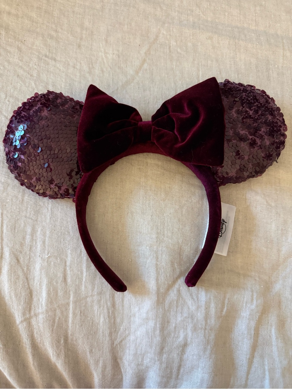 Disney Ears Velvet Sequin Minnie Ear Headband - Burgundy, Disneyland Parks